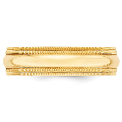 14k Yellow Gold 6mm Double Milgrain Comfort Fit Wedding Band Ring