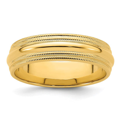 18k Yellow Gold 6mm Double Milgrain Comfort Fit Wedding Band Ring