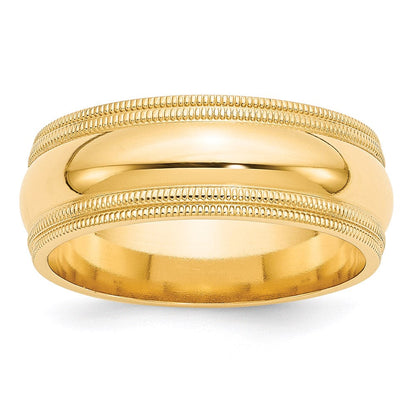 14k Yellow Gold 8mm Double Milgrain Comfort Fit Wedding Band Ring