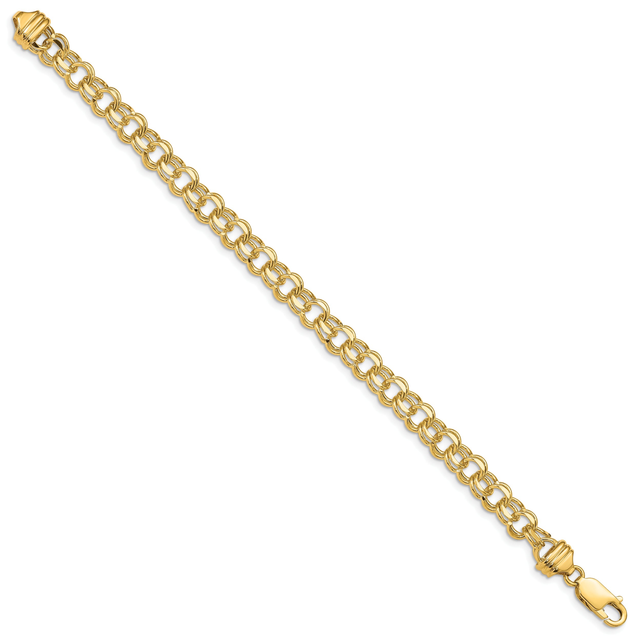 14K 7In 6.5mm Solid Double Link Charm Bracelet