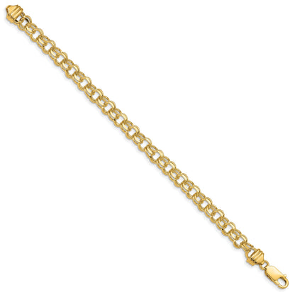 14K 7In 6.5mm Solid Double Link Charm Bracelet
