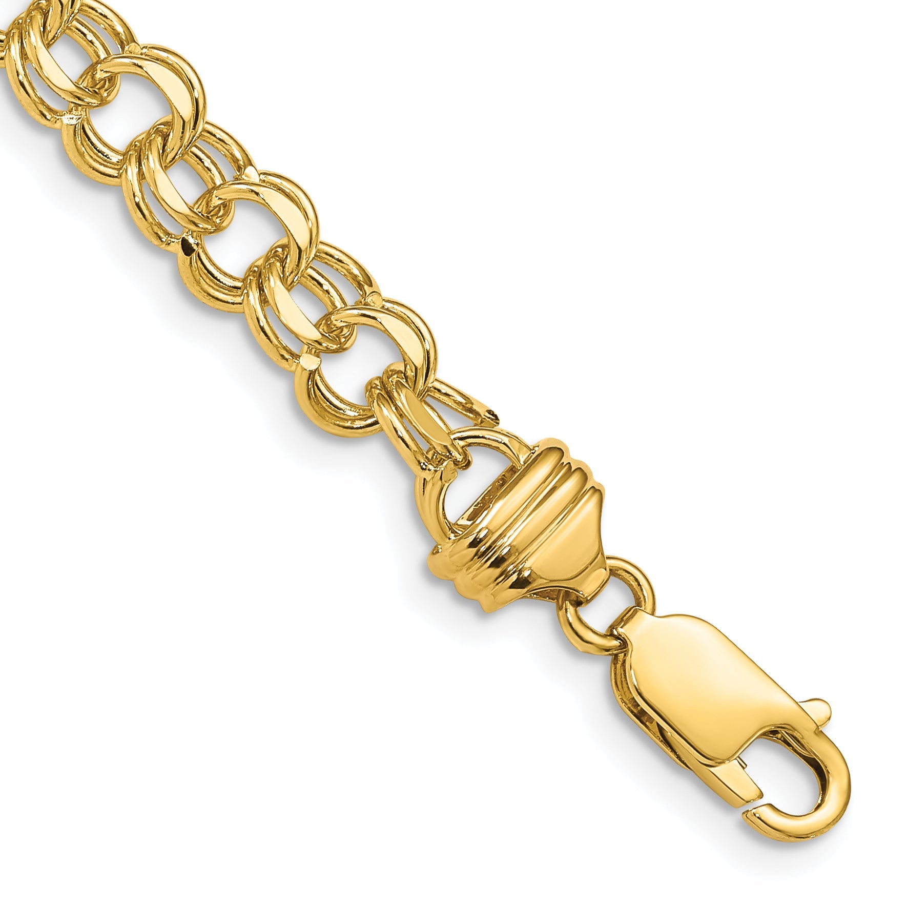 14K 7In 6.5mm Solid Double Link Charm Bracelet