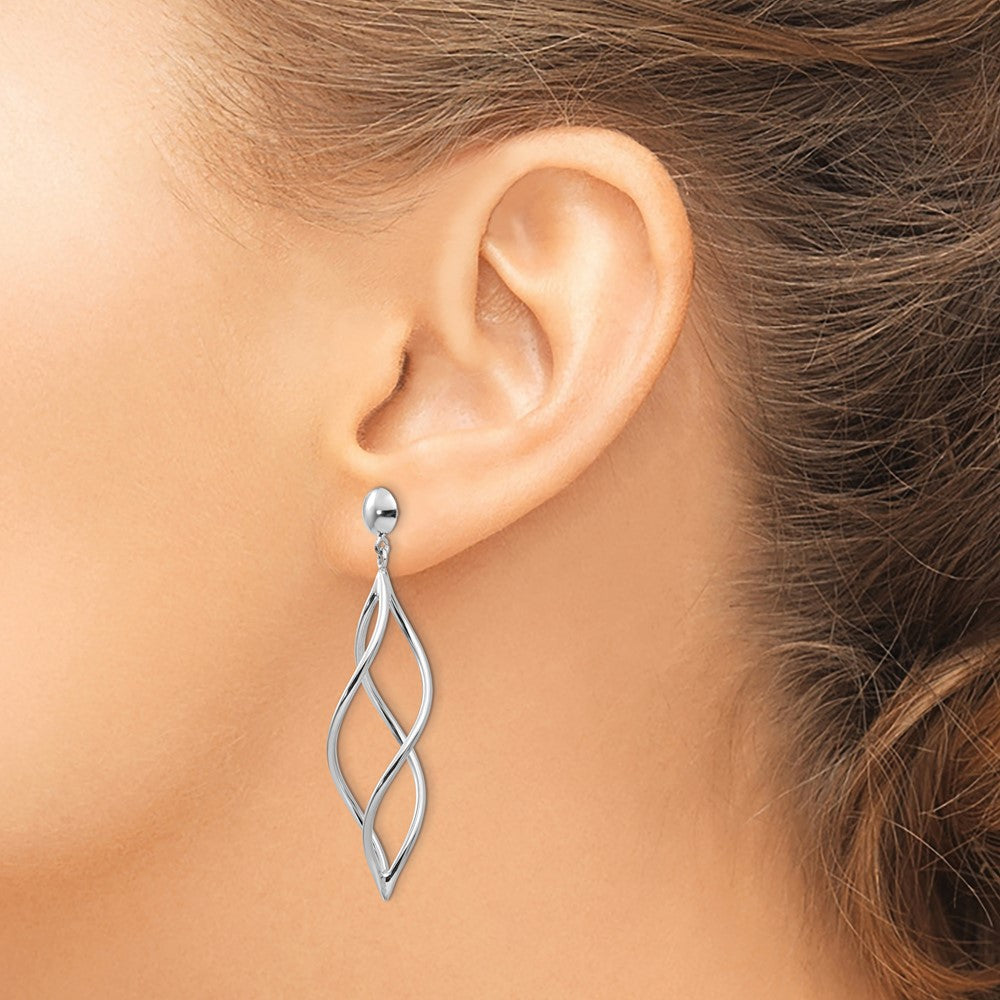 14K White Gold Swirl Dangle Earrings