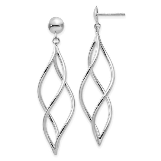 14K White Gold Swirl Dangle Earrings
