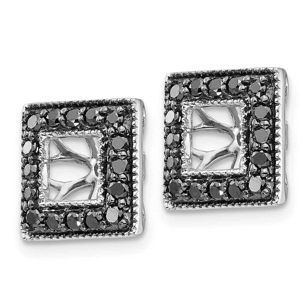 14K White Gold Black Diamond Square Jacket Earrings
