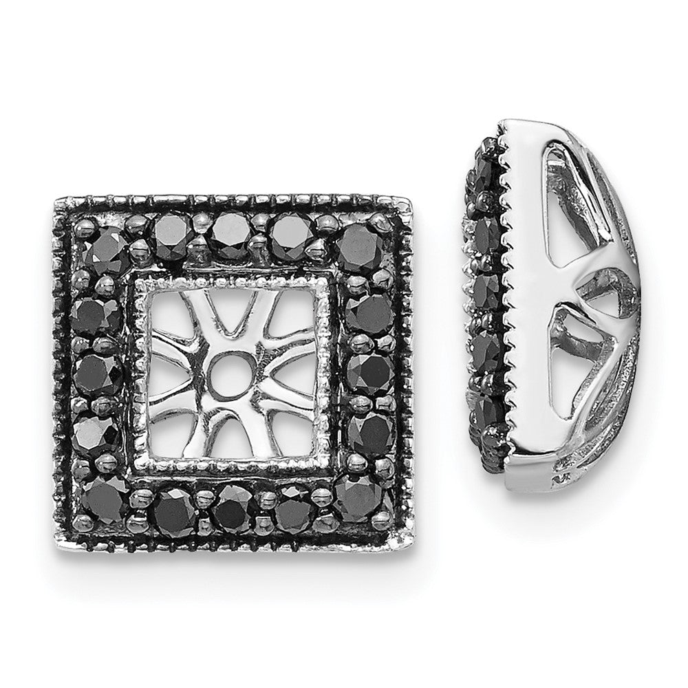 14K White Gold Black Diamond Square Jacket Earrings