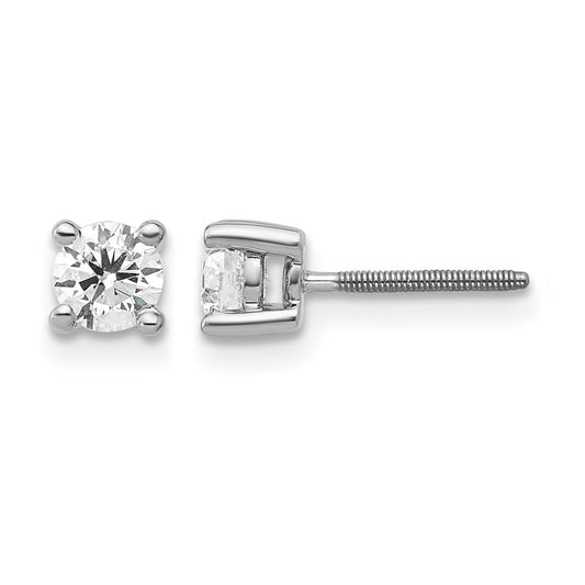 14K White Gold 1/2 Ctw Lab Grown Diamond Vs+ F+ Round 4 Prong Heavy Wt. Screwback Stud Earrings
