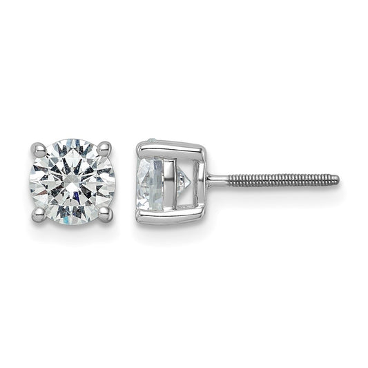 14k White Gold 2 ctw Certified Lab Grown Diamond VS/SI+ G+ Round 4 Prong Heavy Wt. Screwback Stud Earrings