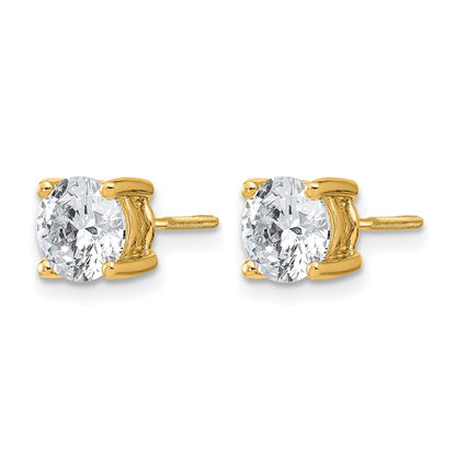 14K Yellow Gold 2 Ctw Lab Grown Diamond Vs+ F+ Round 4 Prong Heavy Wt. Screwback Stud Earrings