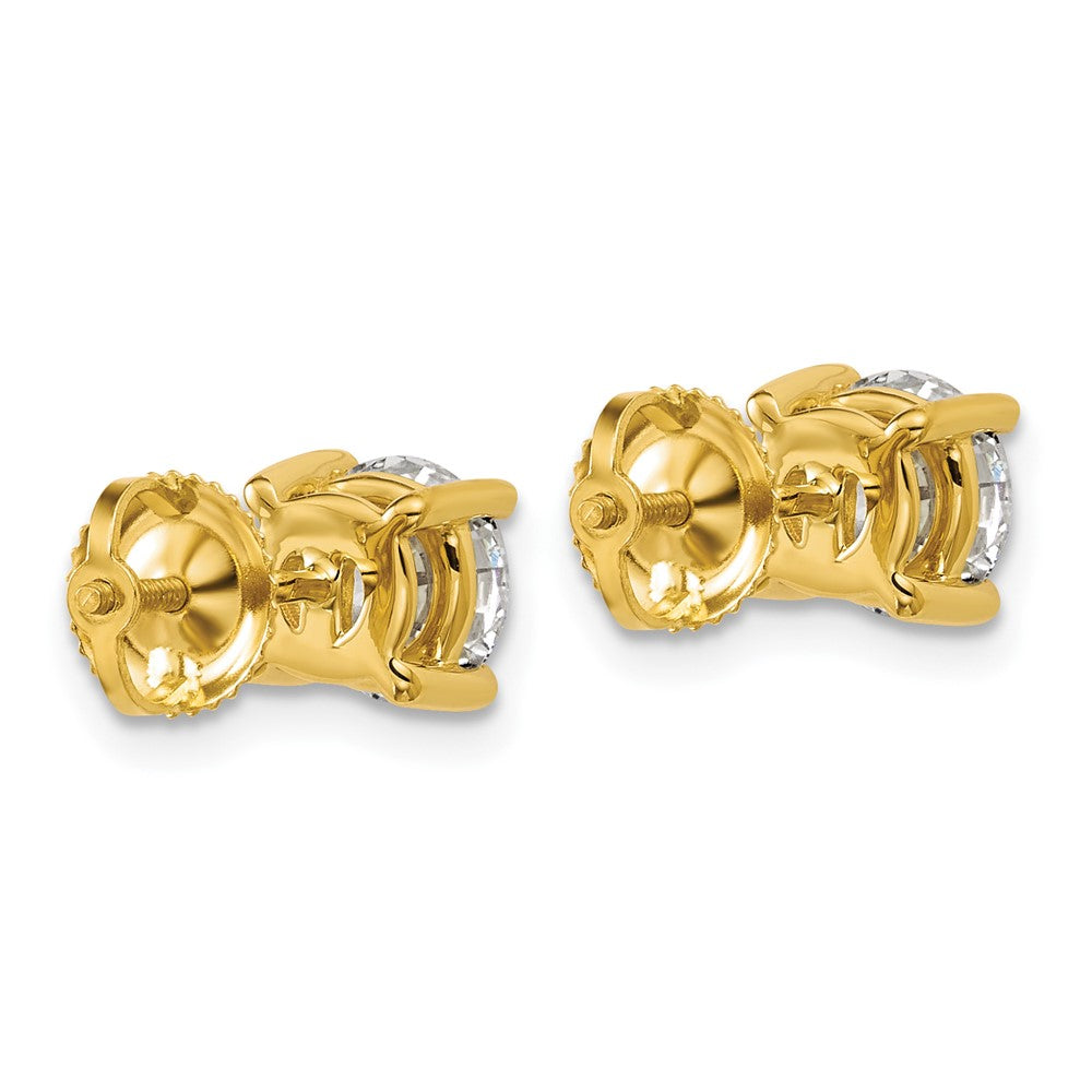 14K Yellow Gold 2 Ctw Lab Grown Diamond Vs+ F+ Round 4 Prong Heavy Wt. Screwback Stud Earrings