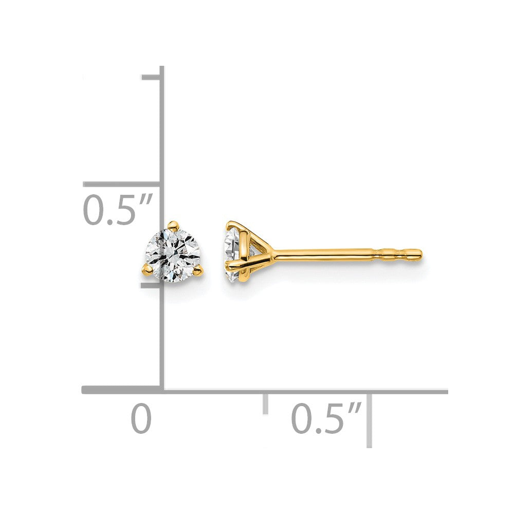 14K Yellow Gold 1/3 Ctw Lab Grown Diamond Vs+ F+ Round 3 Prong Heavy Wt. Stud Earrings