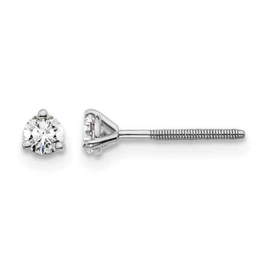 14k White Gold 1/5 ctw Lab Grown Diamond VS/SI+ G+ Round 3 Prong Heavy Wt. Screwback Stud Earrings