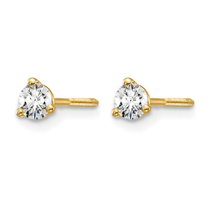 14k Yellow Gold 1/4 Ct. Lab Grown Diamond VS/SI+ G+ Round Three Prong Screwback Stud Post Earrings
