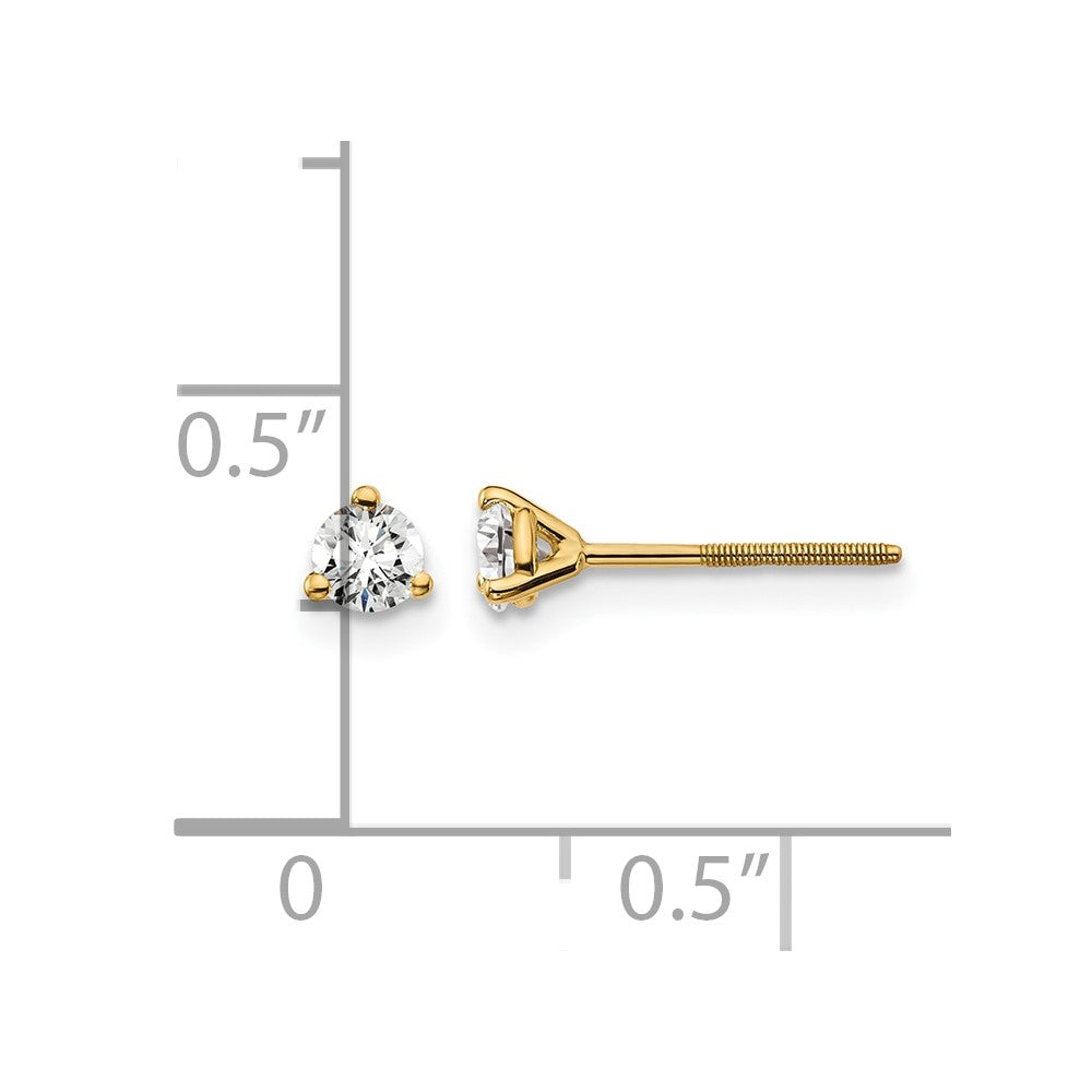 14k Yellow Gold 1/4 Ct. Lab Grown Diamond VS/SI+ G+ Round Three Prong Screwback Stud Post Earrings