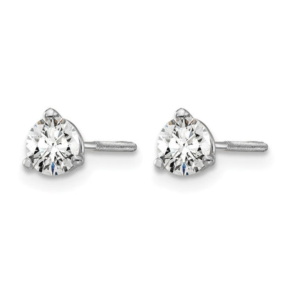 14k White Gold 1/2 ctw Certified Lab Grown Diamond VS/SI+ G+ Round 3 Prong Heavy Wt. Screwback Stud Earrings
