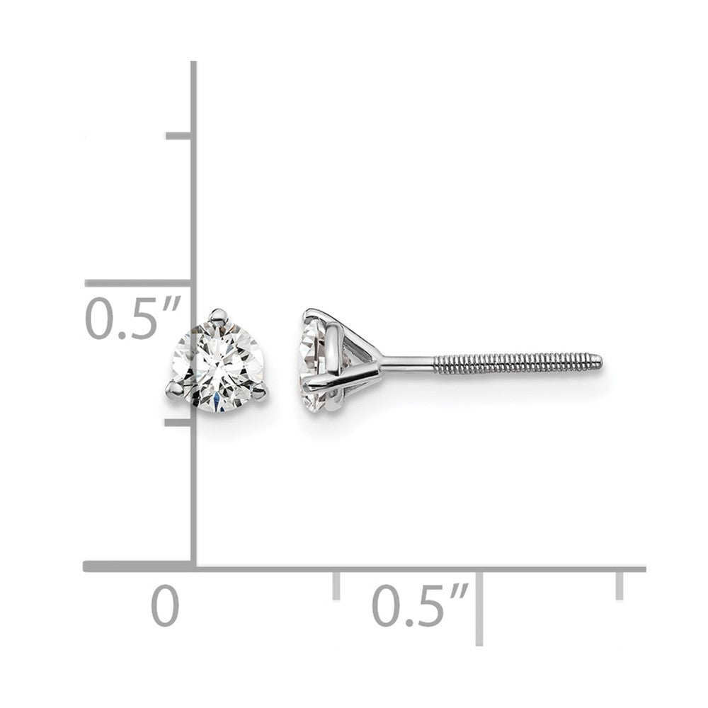 14k White Gold 1/2 ctw Certified Lab Grown Diamond VS/SI+ G+ Round 3 Prong Heavy Wt. Screwback Stud Earrings