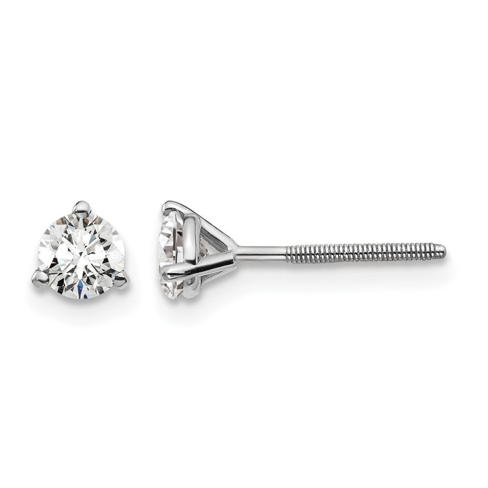14K White Gold 1/2 Ctw Lab Grown Diamond Vs+ F+ Round 3 Prong Heavy Wt. Screwback Stud Earrings