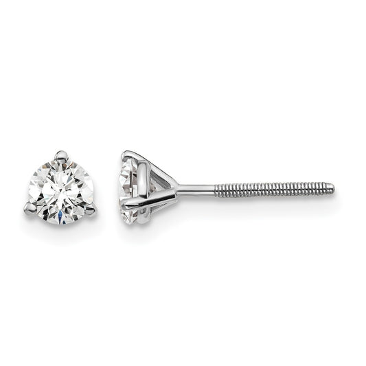 14K White Gold 1/2 Ctw Lab Grown Diamond Vs+ F+ Round 3 Prong Heavy Wt. Screwback Stud Earrings
