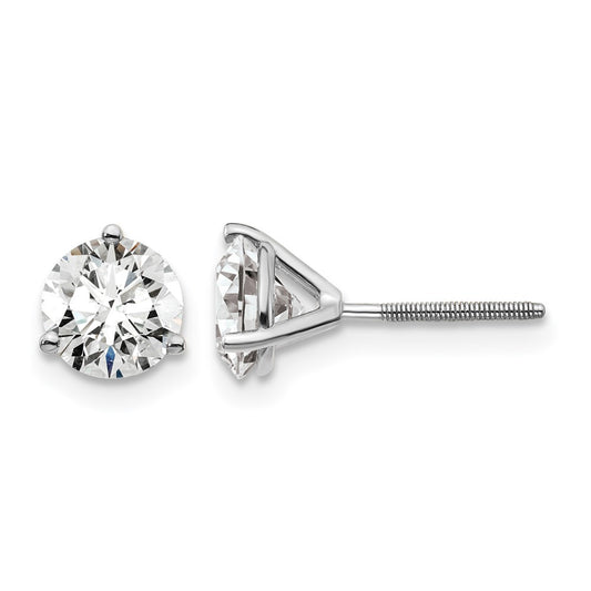 14k White Gold 1 1/2 ctw Lab Grown Diamond VS/SI+ G+ Round 3 Prong Heavy Wt. Screwback Stud Earrings