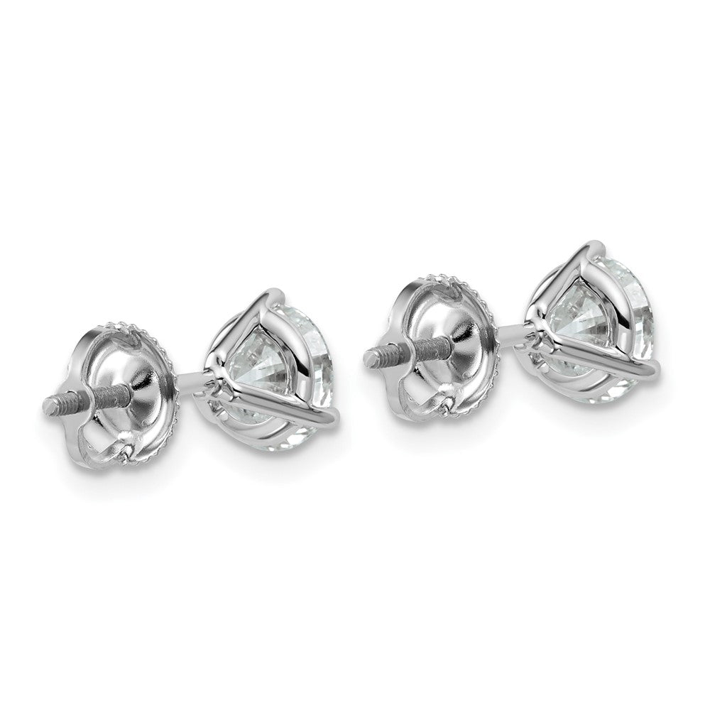 14K White Gold 2 Ctw Lab Grown Diamond Vs+ F+ Round 3 Prong Heavy Wt. Screwback Stud Earrings