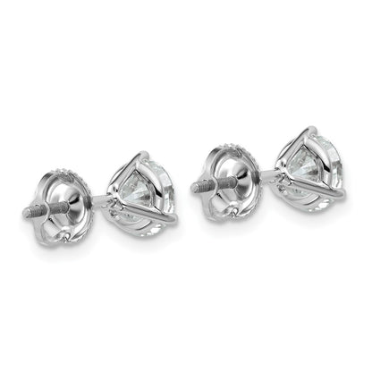 14K White Gold 2 Ctw Lab Grown Diamond Vs+ F+ Round 3 Prong Heavy Wt. Screwback Stud Earrings