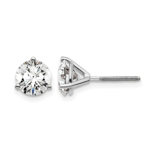 14K White Gold 2 Ctw Lab Grown Diamond Vs+ F+ Round 3 Prong Heavy Wt. Screwback Stud Earrings