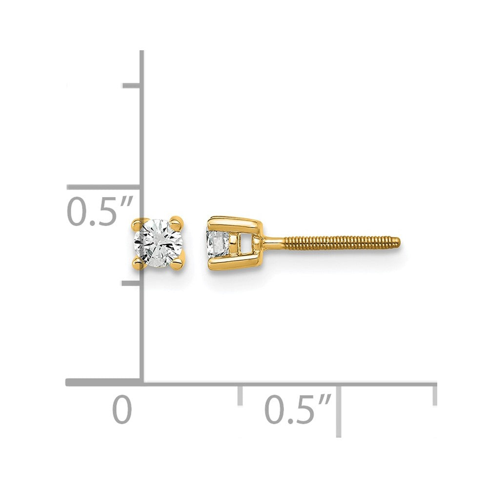 14K Yellow Gold 1/5 Ctw Lab Grown Diamond Vs+ F+ Round 4 Prong Heavy Wt. Screwback Stud Earrings