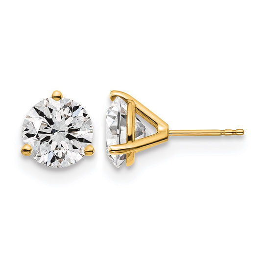 14K Yellow Gold 5 Ctw Lab Grown Diamond Vs+ F+ Round 3 Prong Heavy Wt. Stud Earrings