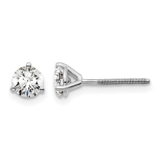14K White Gold 2/3 Ctw Lab Grown Diamond Vs+ F+ Round 3 Prong Heavy Wt. Screwback Stud Earrings