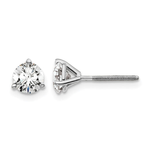 14K White Gold 1 Ctw Lab Grown Diamond Vs+ F+ Round 3 Prong Heavy Wt. Screwback Stud Earrings