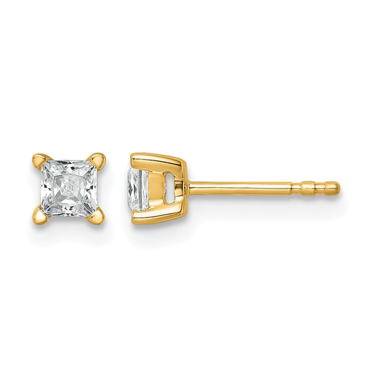 14K Yellow Gold 1/2 Ctw Certified Lab Grown Diamond Vs+ F+ Princess 4 Prong Heavy Wt. Stud Earrings