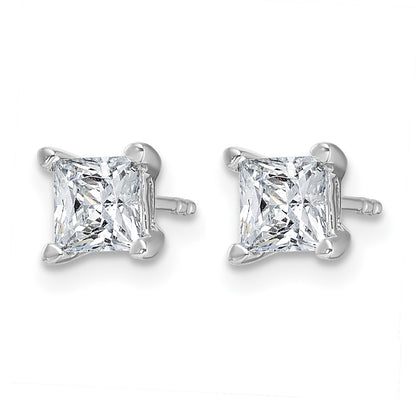 14K White Gold 1 1/2 Ctw Lab Grown Diamond Vs+ F+ Princess 4 Prong Heavy Wt. Stud Earrings
