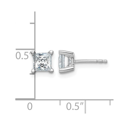 14K White Gold 1 1/2 Ctw Lab Grown Diamond Vs+ F+ Princess 4 Prong Heavy Wt. Stud Earrings