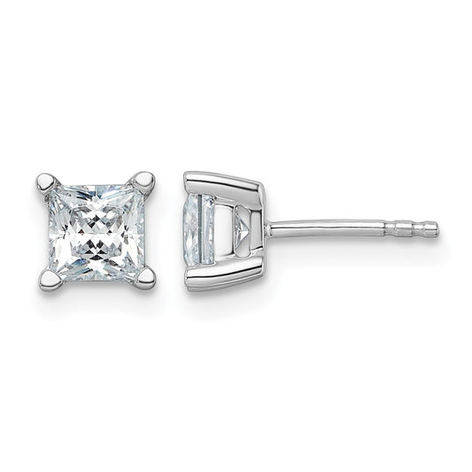 14k White Gold 1 1/2 ctw Certified Lab Grown Diamond VS/SI+ G+ Princess 4 Prong Heavy Wt. Stud Earrings