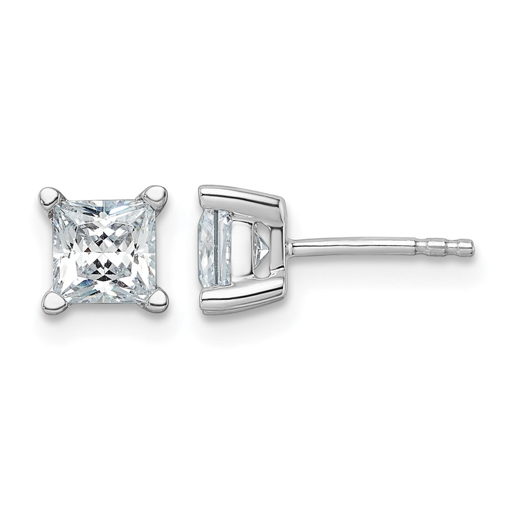 14K White Gold 1 1/2 Ctw Lab Grown Diamond Vs+ F+ Princess 4 Prong Heavy Wt. Stud Earrings