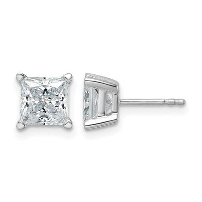 14K White Gold 3 Ctw Certified Lab Grown Diamond Vs+ F+ Princess 4 Prong Heavy Wt. Stud Earrings