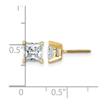 14K Yellow Gold 2 Ctw Certified Lab Grown Diamond Vs+ F+ Princess 4 Prong Heavy Wt. Stud Earrings