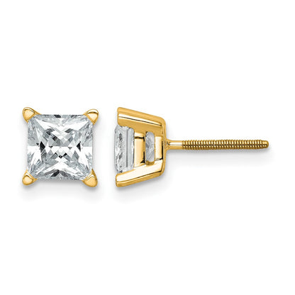 14K Yellow Gold 2 Ctw Certified Lab Grown Diamond Vs+ F+ Princess 4 Prong Heavy Wt. Stud Earrings