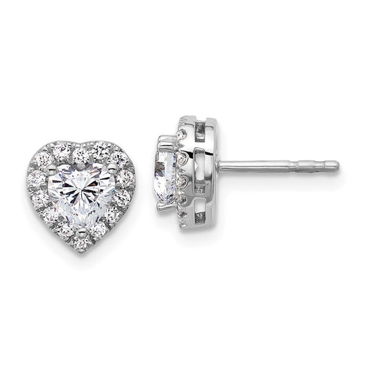 14k White Gold 1 1/4 Ct. Lab Grown Diamond VS/SI+ G+ Halo Heart Post Earrings