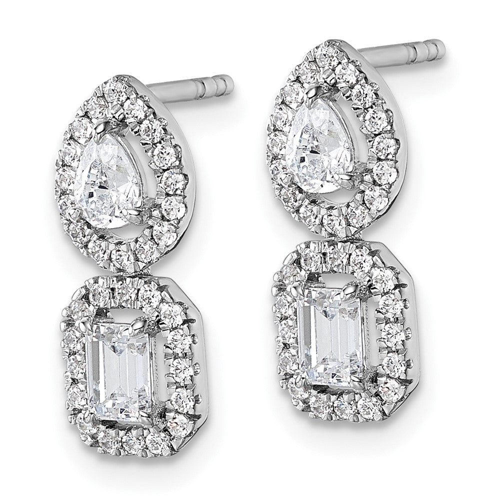 14k White Gold 7/8 Ct. Lab Grown Diamond VS/SI+ G+ Two Stone Dangle Halo Post Earrings