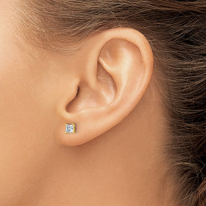 14K Yellow Gold 3/4 Ctw Lab Grown Diamond Vs+ F+ Princess 4 Prong Heavy Wt. Stud Earrings