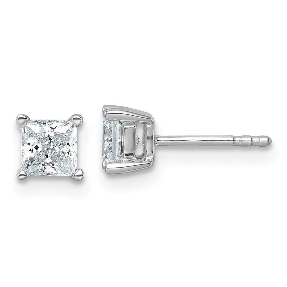 14K White Gold 1 Ctw Lab Grown Diamond Vs+ F+ Princess 4 Prong Heavy Wt. Stud Earrings