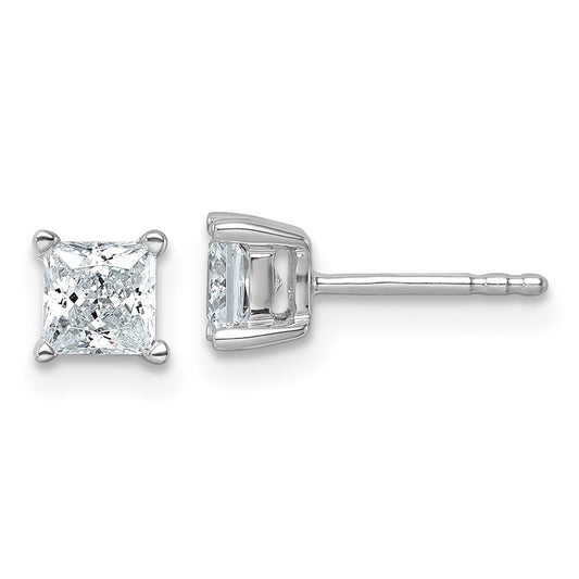 14K White Gold 1 Ctw Lab Grown Diamond Vs+ F+ Princess 4 Prong Heavy Wt. Stud Earrings