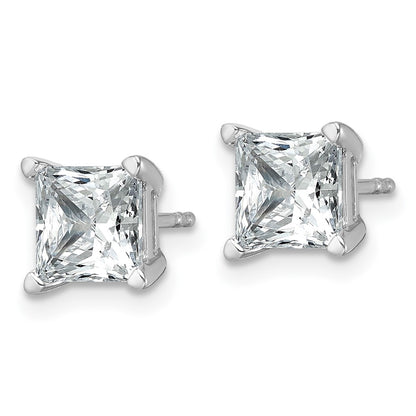 14K White Gold 3 Ctw Lab Grown Diamond Vs+ F+ Princess 4 Prong Heavy Wt. Stud Earrings