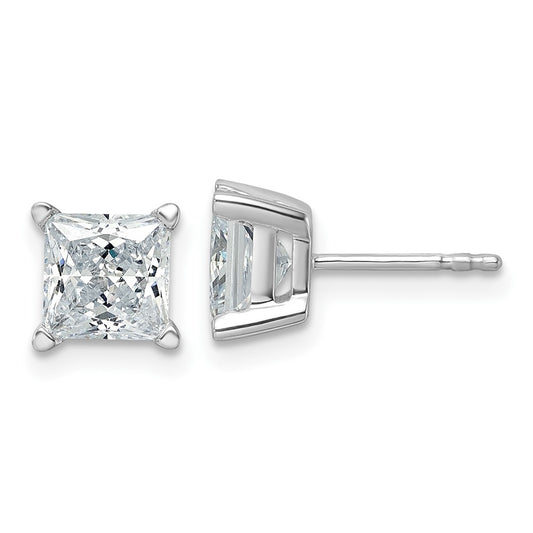 14K White Gold 3 Ctw Lab Grown Diamond Vs+ F+ Princess 4 Prong Heavy Wt. Stud Earrings
