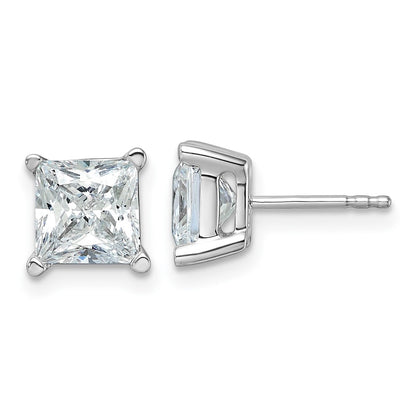14K White Gold 4 Ctw Lab Grown Diamond Vs+ F+ Princess Prong Heavy Wt. Stud Earrings