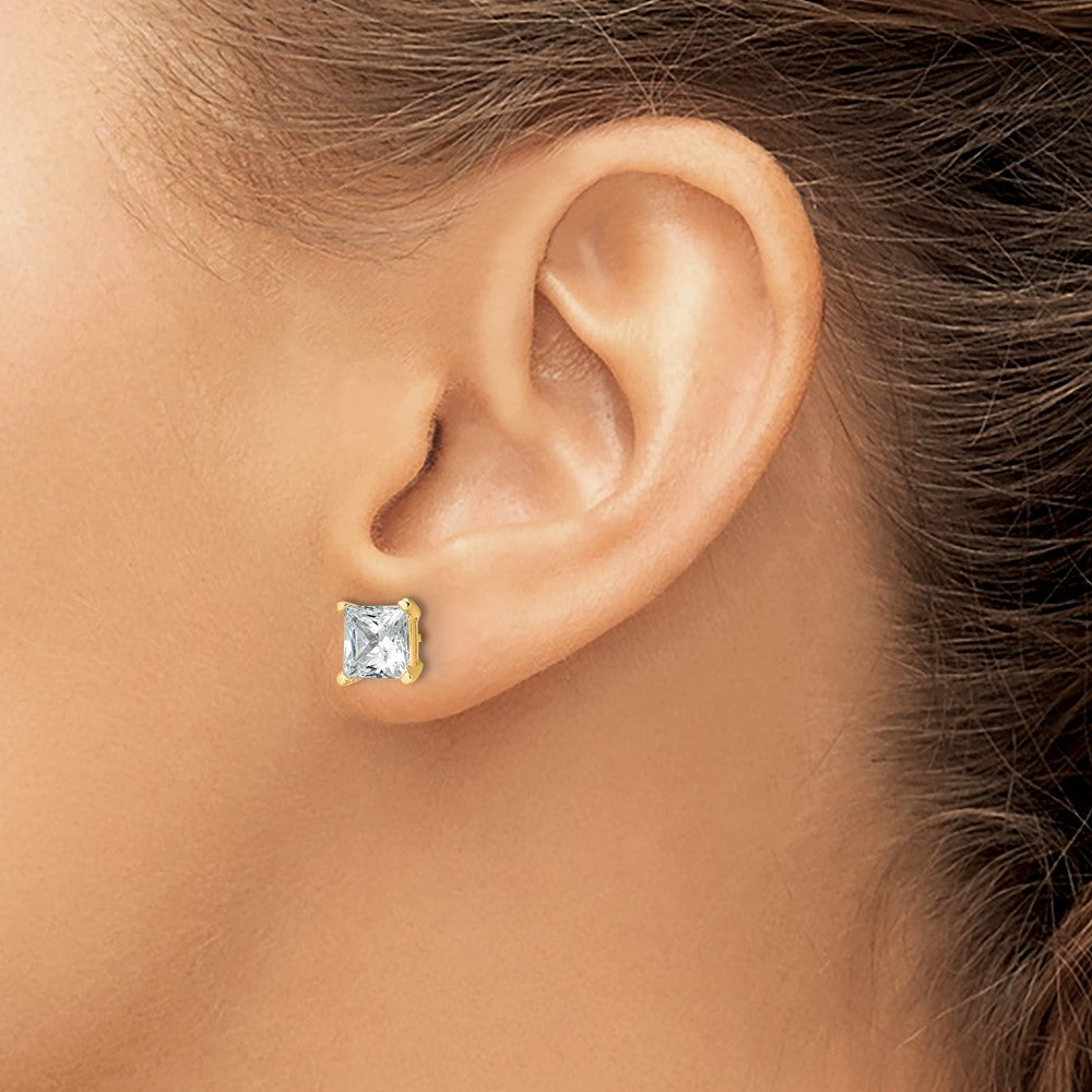 14K Yellow Gold 4 Ctw Lab Grown Diamond Vs+ F+ Princess Prong Heavy Wt. Stud Earrings