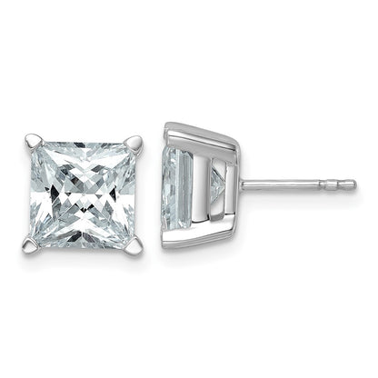 14K White Gold 6 Ctw Lab Grown Diamond Vs+ F+ Princess 4 Prong Heavy Wt. Stud Earrings