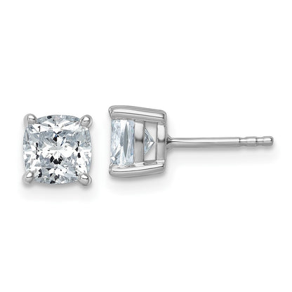 14K White Gold 2 Ctw Lab Grown Diamond Vs+ F+ Cushion 4 Prong Heavy Wt. Stud Earrings
