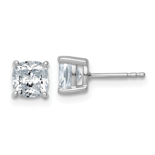 14K White Gold 2 Ctw Lab Grown Diamond Vs+ F+ Cushion 4 Prong Heavy Wt. Stud Earrings